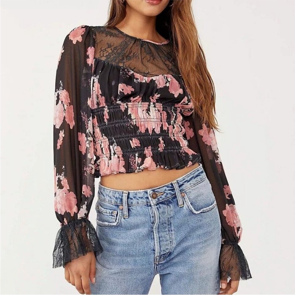 Free People Daphne Blouse in Midnight Combo Size S - Picture 2 of 5